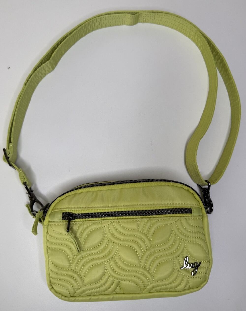 Lug Super Coupe Convertible Crossbody Neon Green Quilted RFID Small Zip Belt Bag